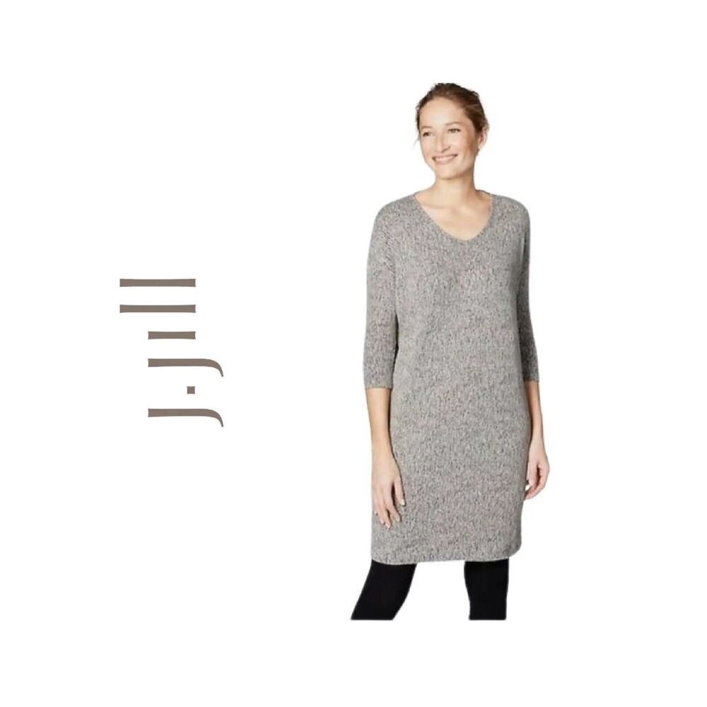J. Jill Pure Jill Sz PS Petite Dress Linen Blend Black Multi Knit V-Neck Shift